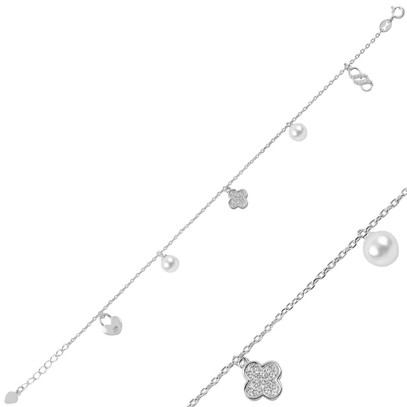 Pearl & CZ Dangle Anklet - ANK91224