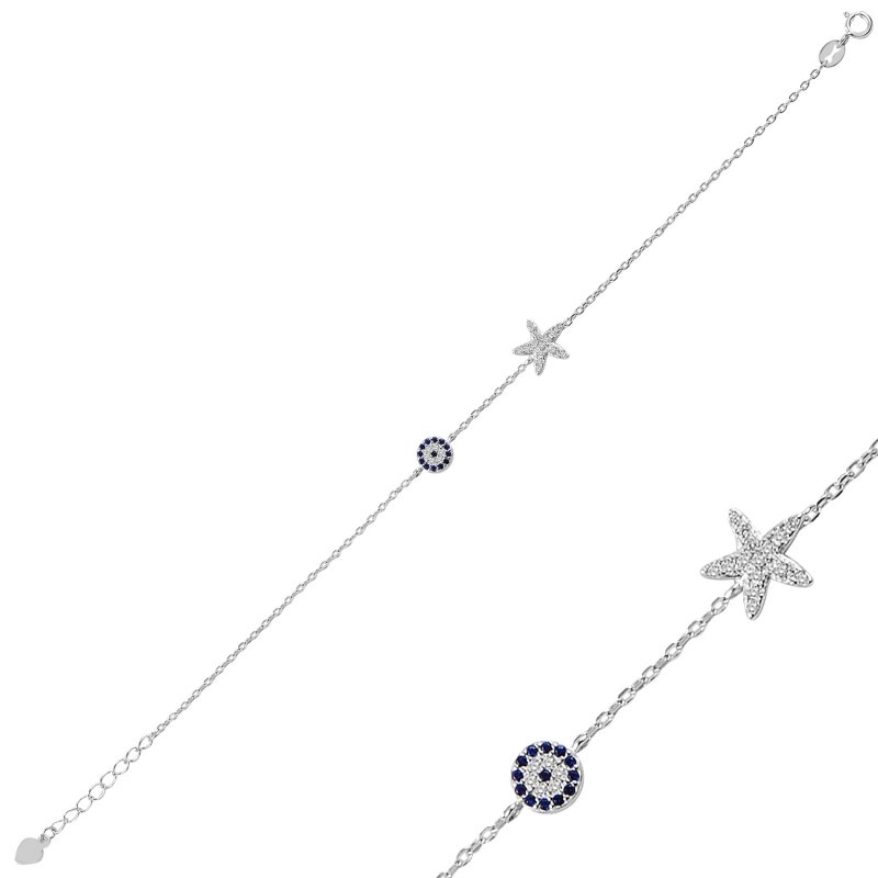 CZ Starfish & Evil Eye Bracelet - B91293