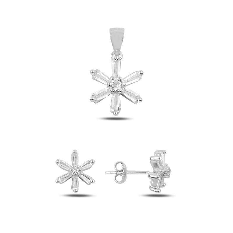 Baguette CZ Earrings & Pendant Set - S91381