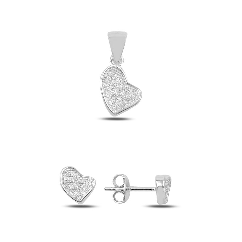 Heart Cartoon CZ Earrings & Pendant Set - S91389
