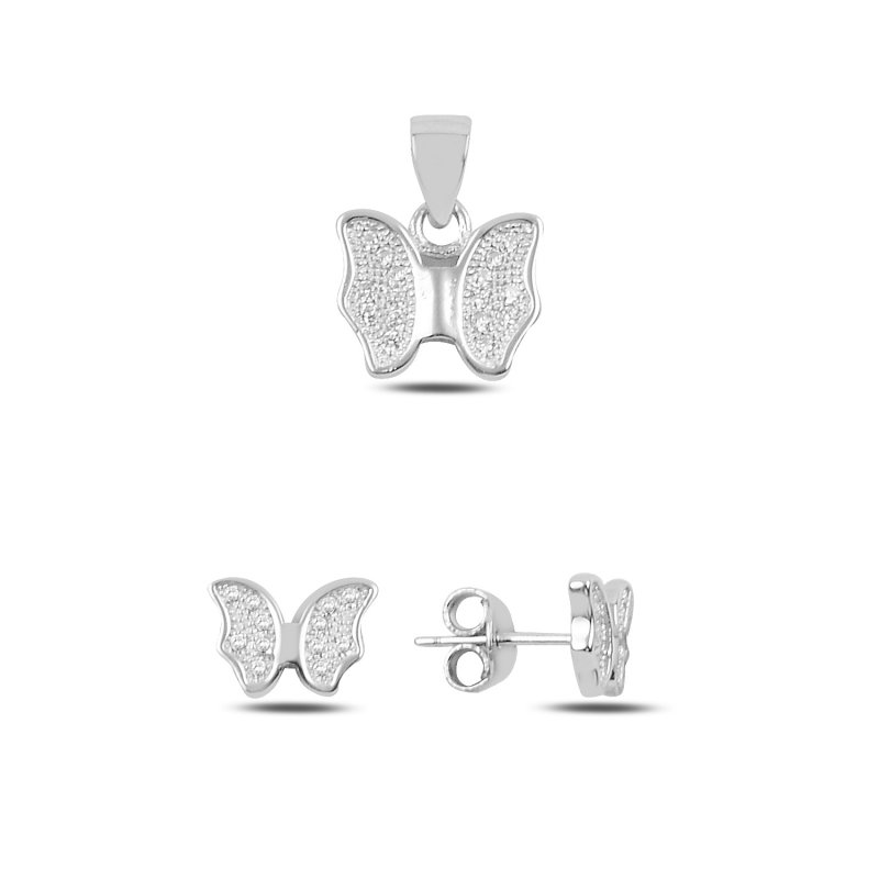 Butterfly CZ Earrings & Pendant Set - S91396