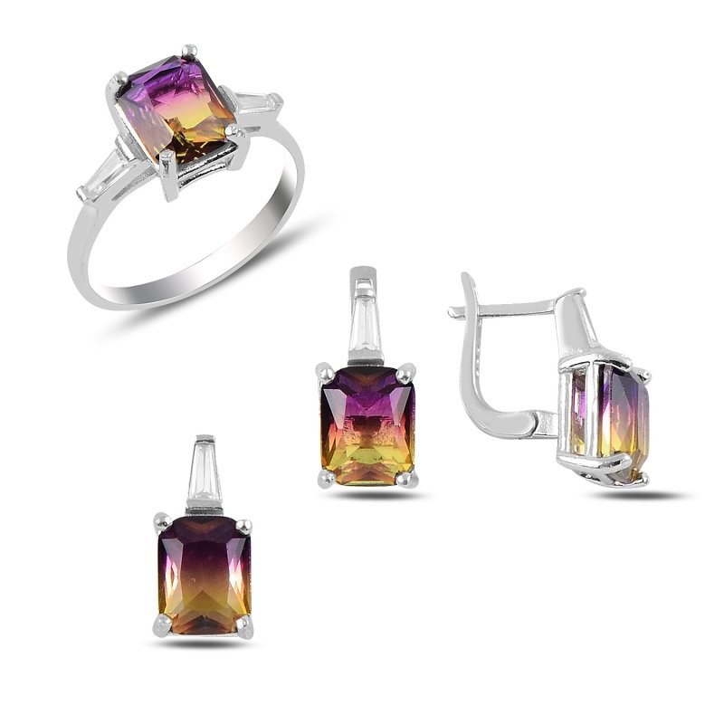 Ametrine Bicolor CZ Solitaire Set - S91624