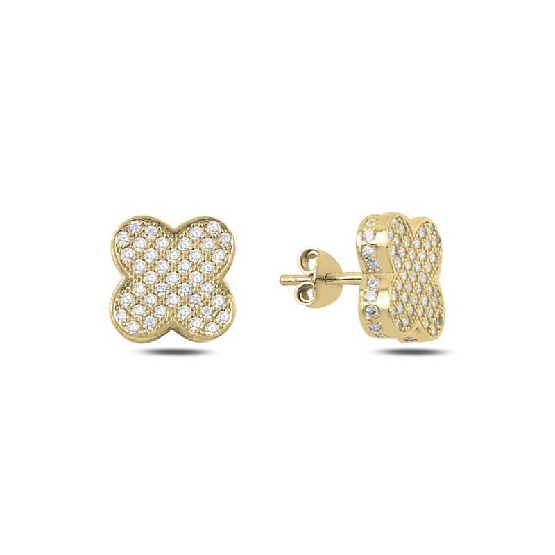 3D Quatrefoil CZ Stud Earrings - E91676