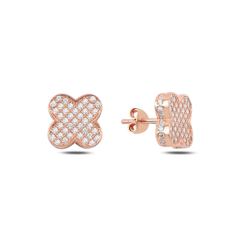 3D Quatrefoil CZ Stud Earrings - E91676