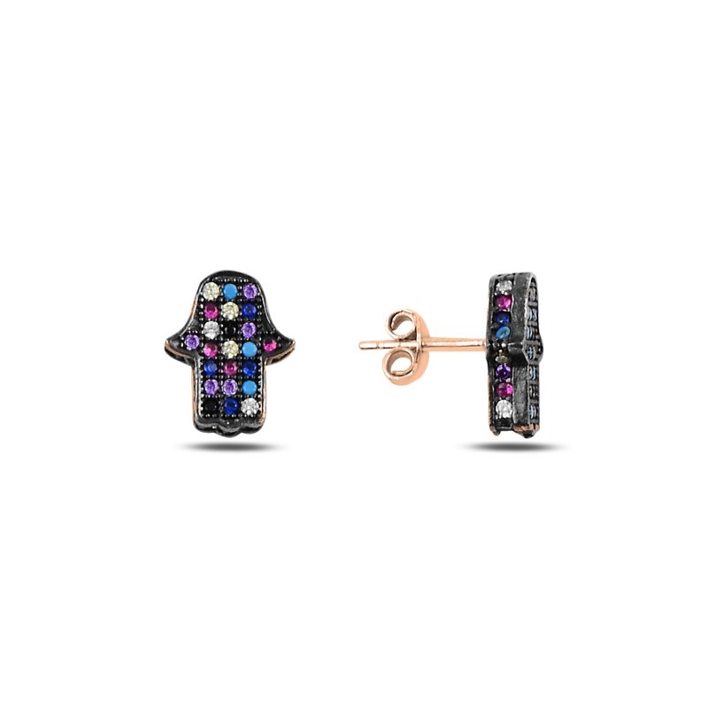 3d Hamsa Mix CZ Stud Earrings - E91677