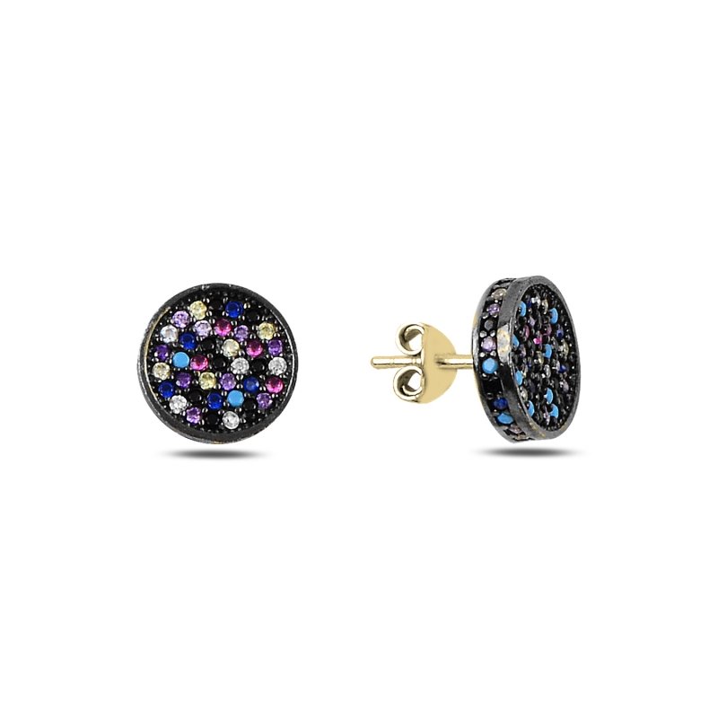 3D Round Mix CZ Stud Earrings - E91678