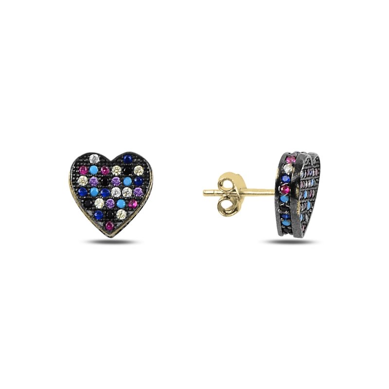 3d Heart Mix CZ Stud Earrings - E91679