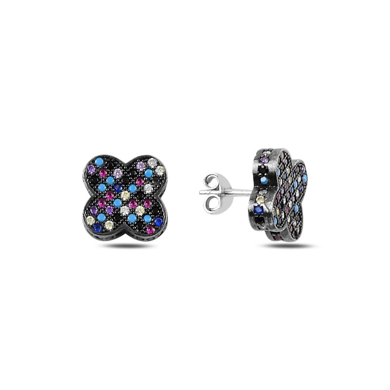 3d Quatrefoil Mix CZ Stud Earrings - E91680