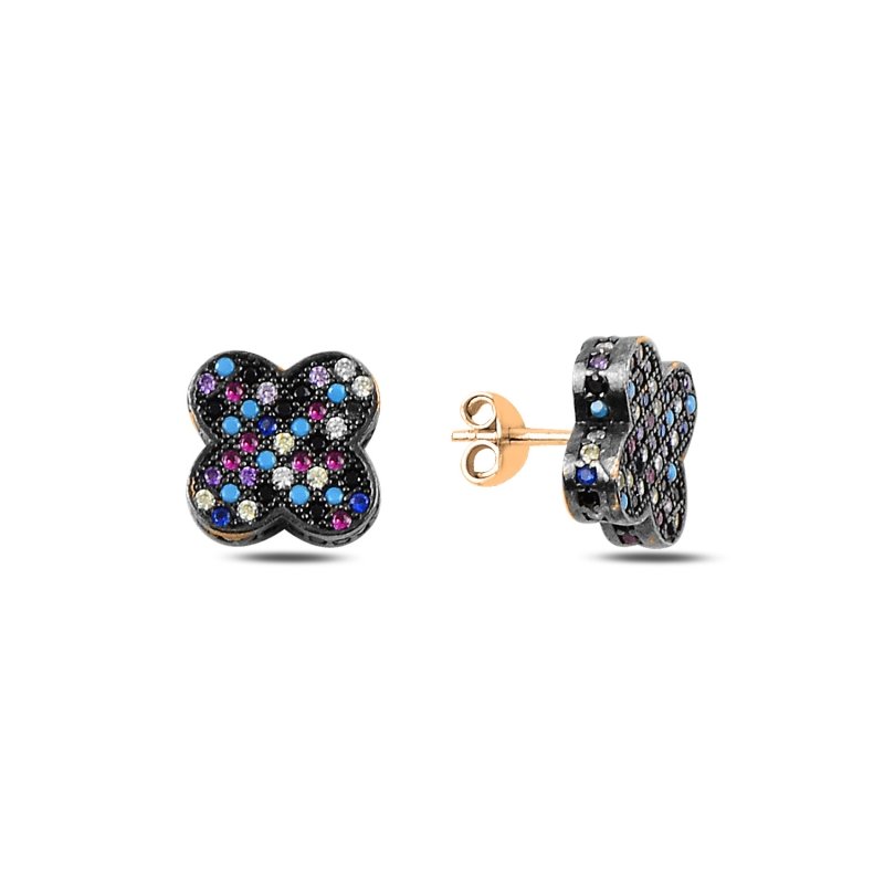 3d Quatrefoil Mix CZ Stud Earrings - E91680