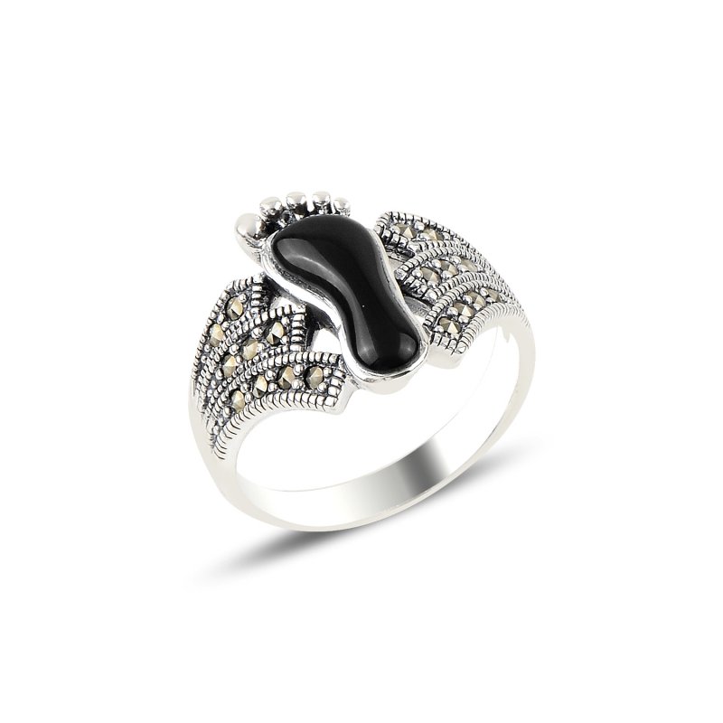 Onyx & Marcasite Footprint Ring - R91874