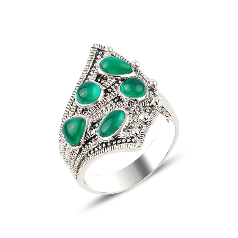 Green Agate & Marcasite Ring - R91881