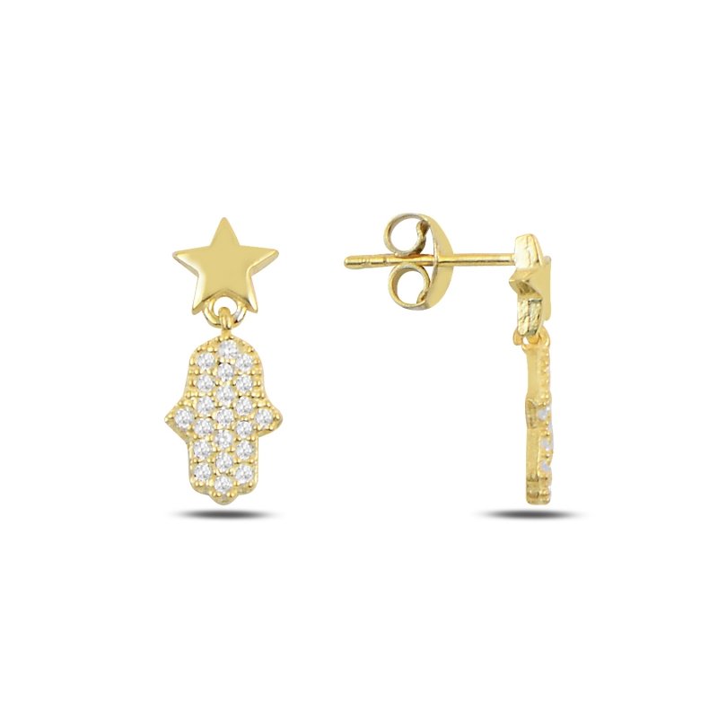 CZ Dangle Hamsa Stud Earrings - E91976