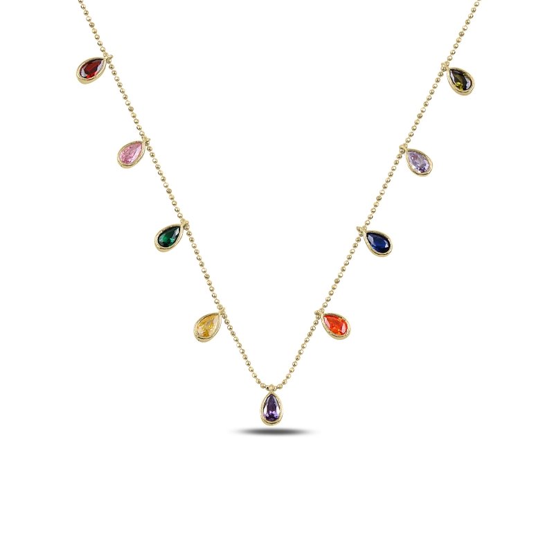 Teardrop Mix CZ Dangle Charm Necklace - N91989