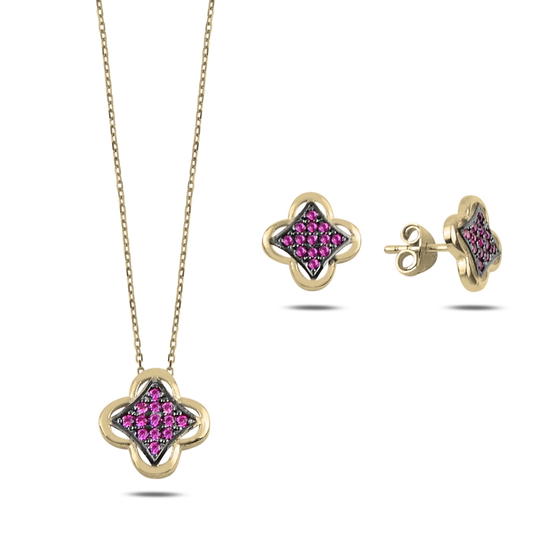 Ruby CZ Quatrefoil Set - S92369