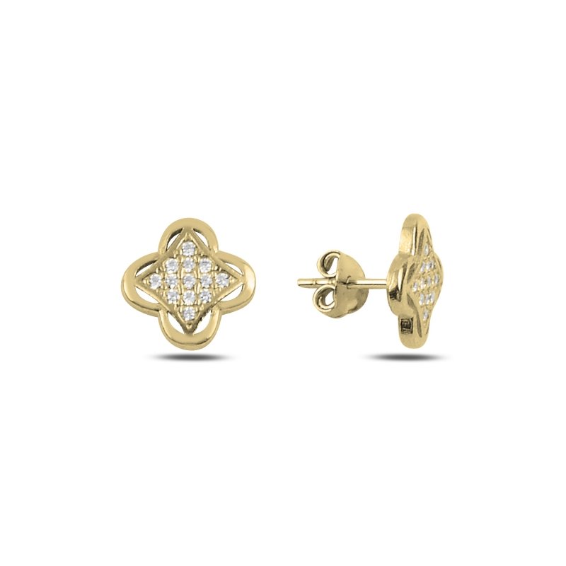 Quatrefoil CZ Stud Earrings - E92375