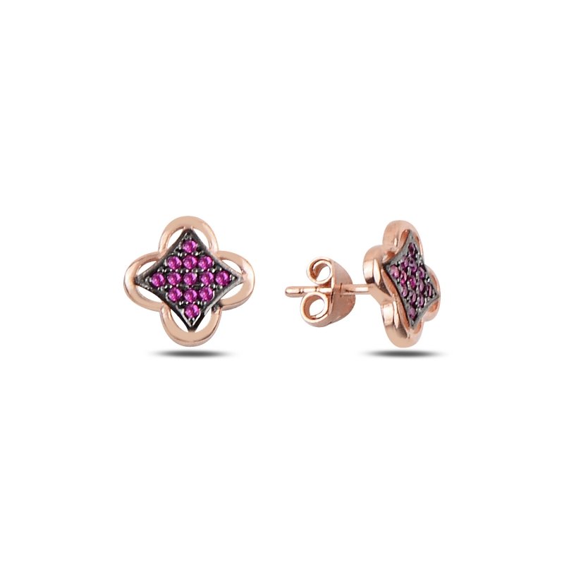 Quatrefoil Ruby CZ Stud Earrings - E92376