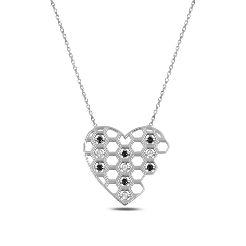 Heart & Honeycomb CZ Necklace - N92392