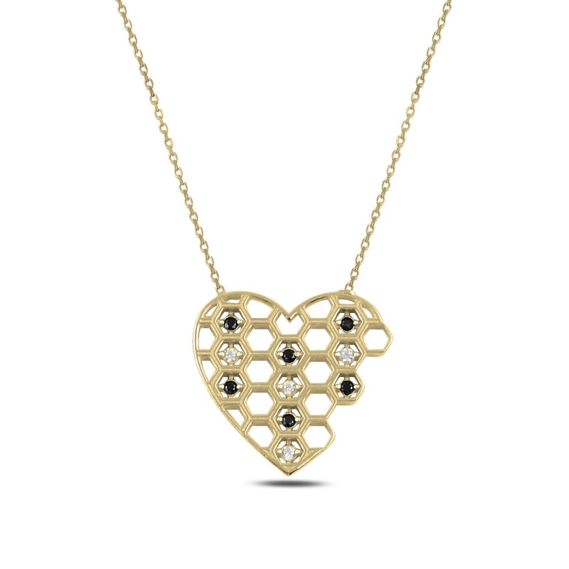 Heart & Honeycomb CZ Necklace - N92392