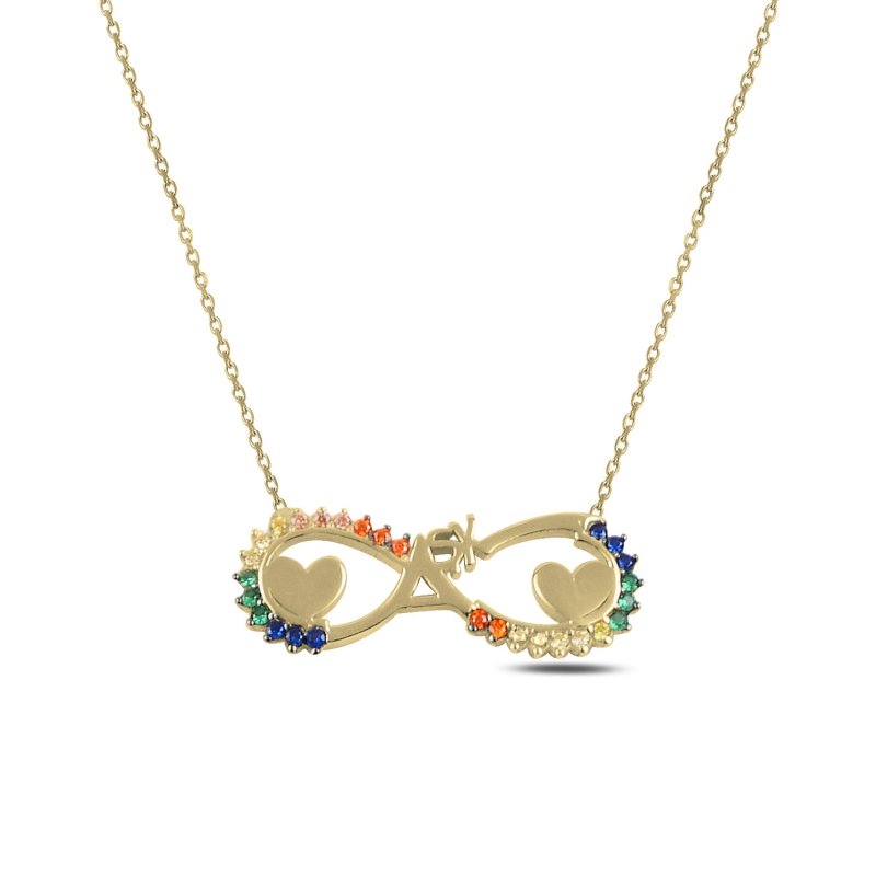 Heart & Infinity Colorful CZ Necklace - N92397