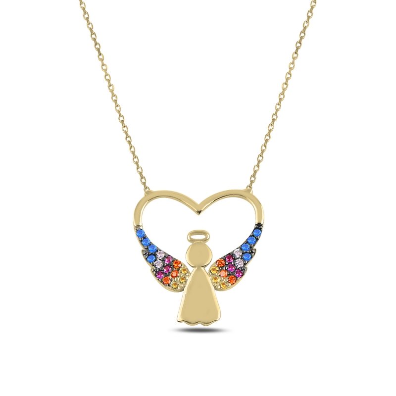 Heart & Angel Colorful CZ Necklace - N92413