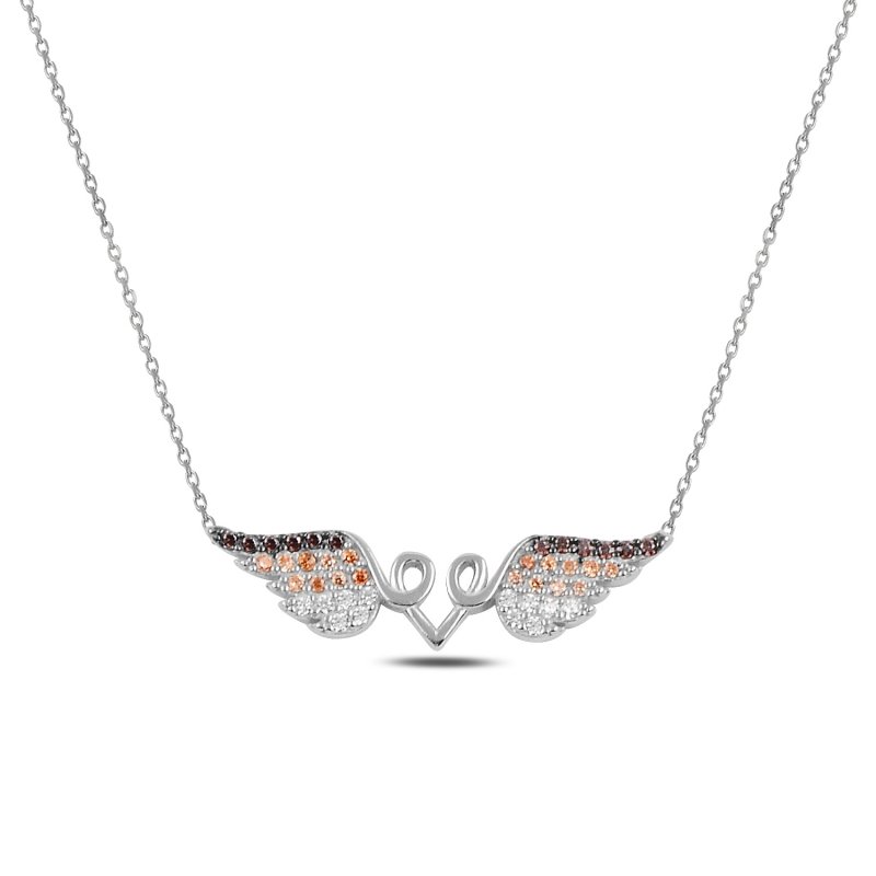 Wings & Heart Colorful CZ Necklace - N92416