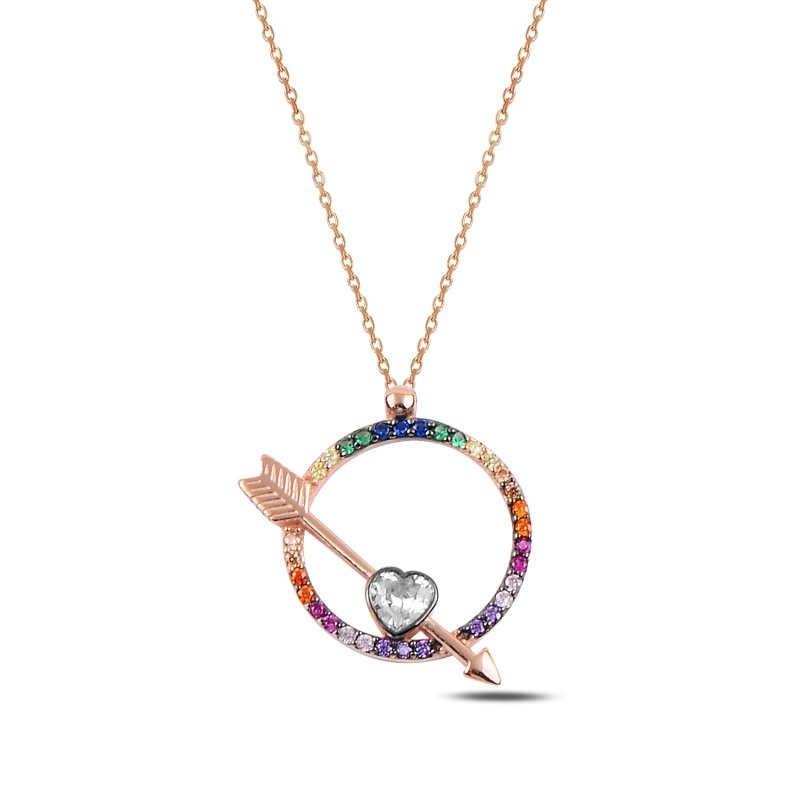 Arrow & Heart Colorful CZ Necklace - N92420