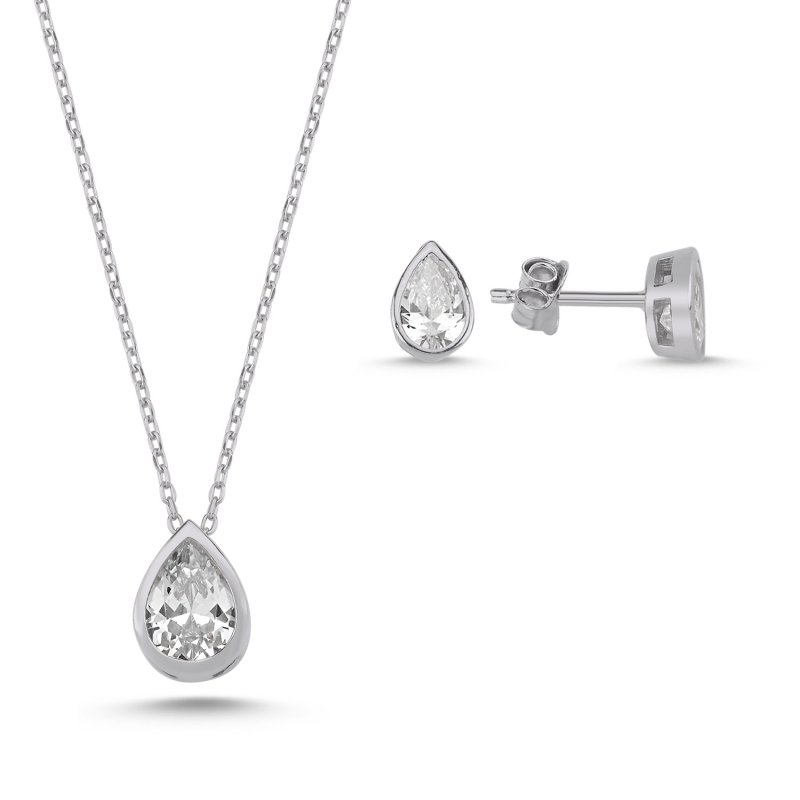CZ Solitaire Teardrop Set - S92433