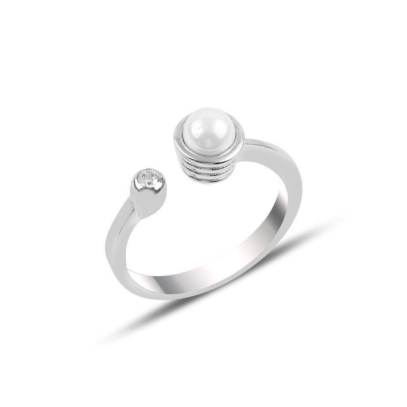 Pearl & CZ Solitaire Adjustable Size Ring - R92444