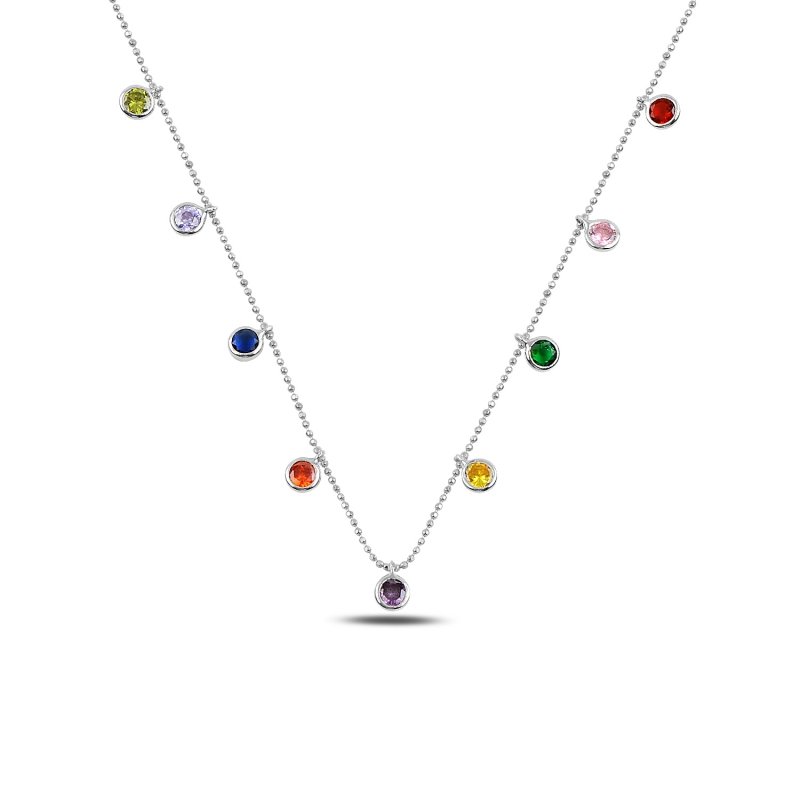 Round Multi Color CZ Dangle Charm Necklace - N92452