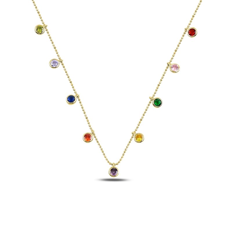 Round Multi Color CZ Dangle Charm Necklace - N92452