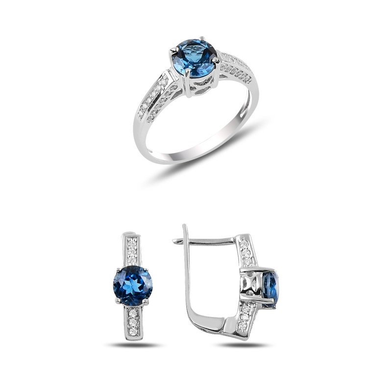 Blue Topaz & CZ Solitaire Set - S92571