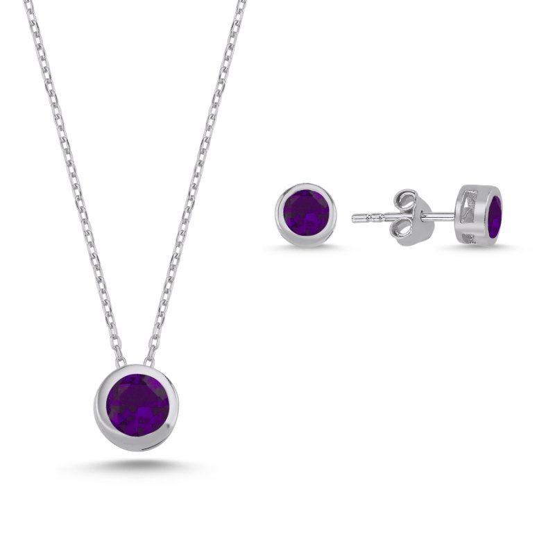 Tektaş Yuvarlak Renkli Zirkon Taşlı Set - S92655