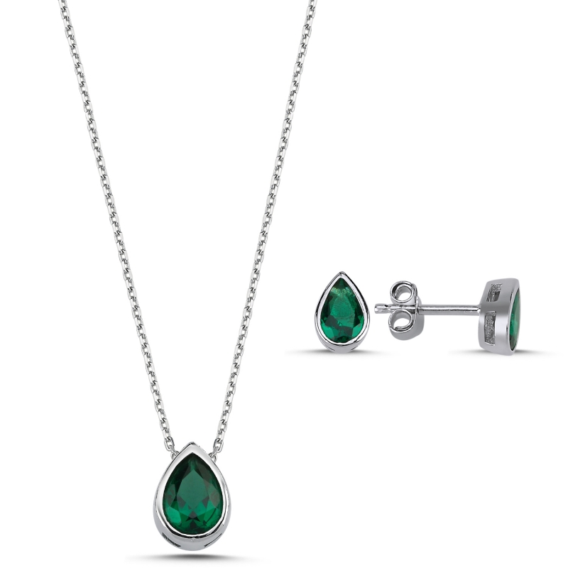 Colored CZ Solitaire Teardrop Set - S92656