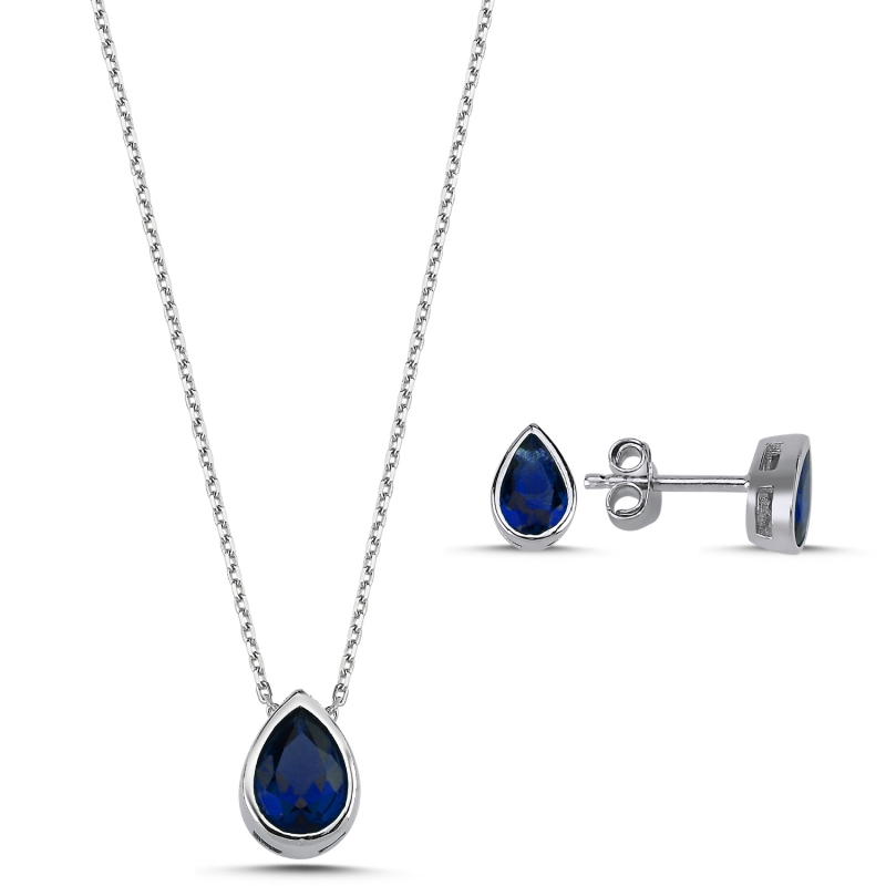 Colored CZ Solitaire Teardrop Set - S92656