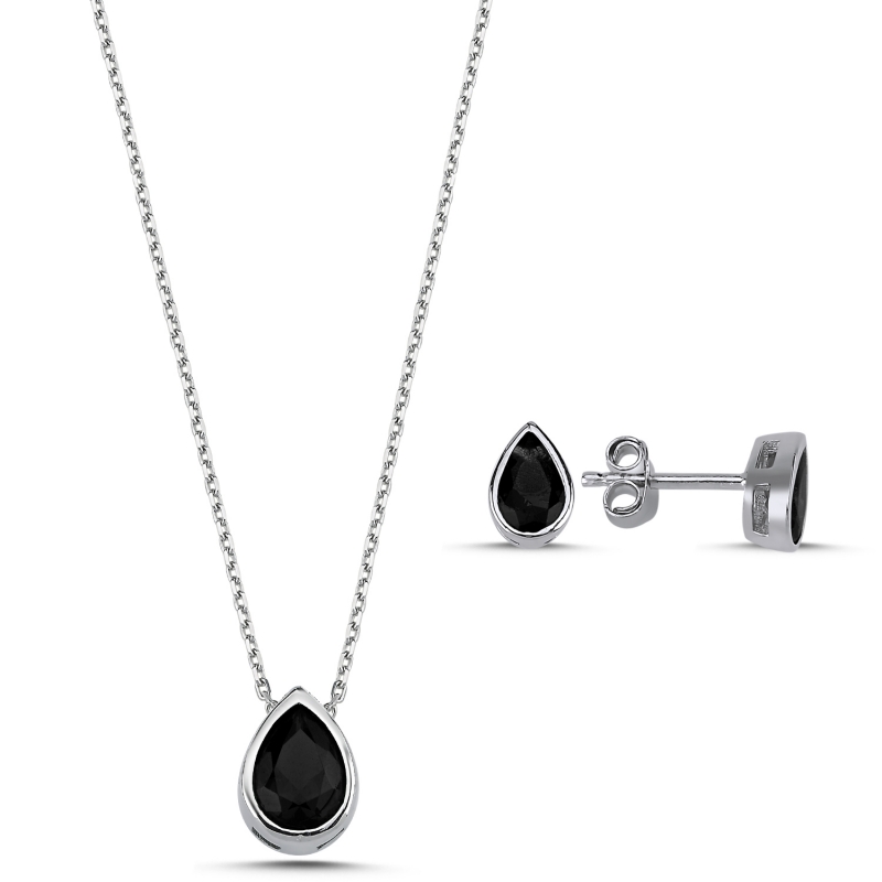 Colored CZ Solitaire Teardrop Set - S92656