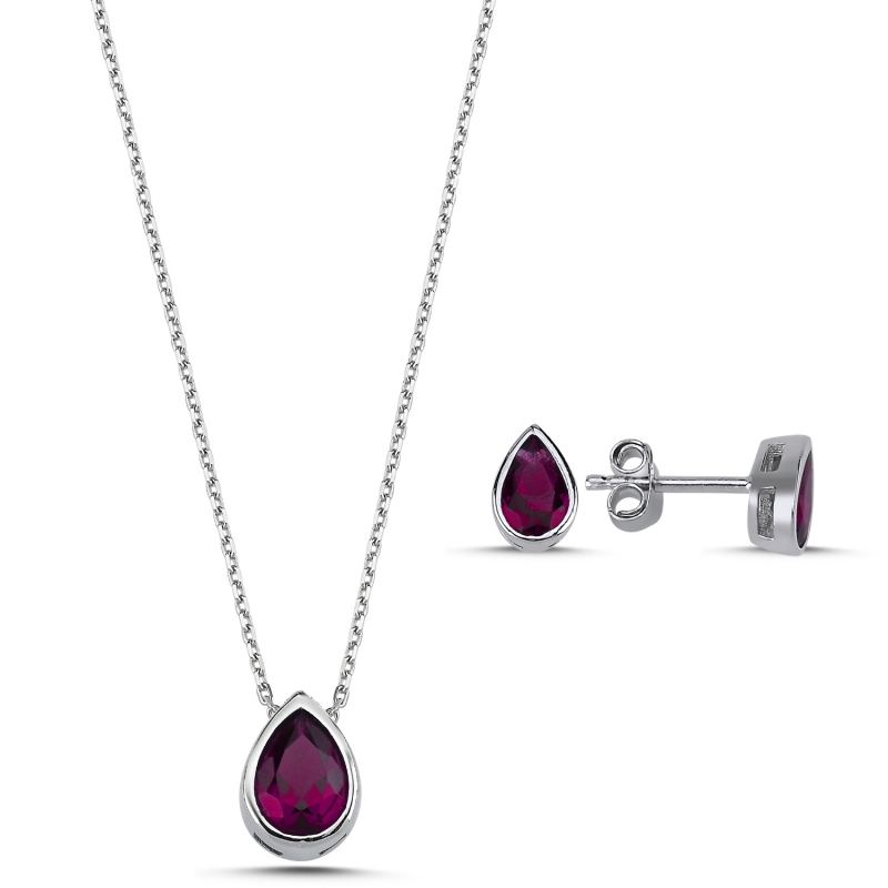 Colored CZ Solitaire Teardrop Set - S92656