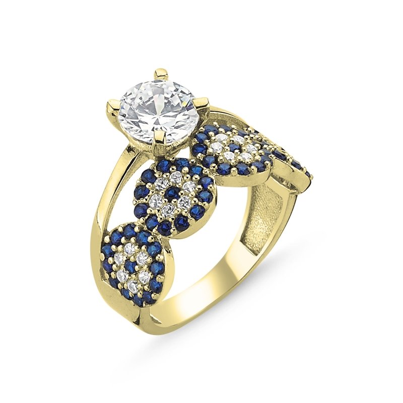 CZ Evil Eye Half Eternity & Solitaire Gold Plated Ring - R09267