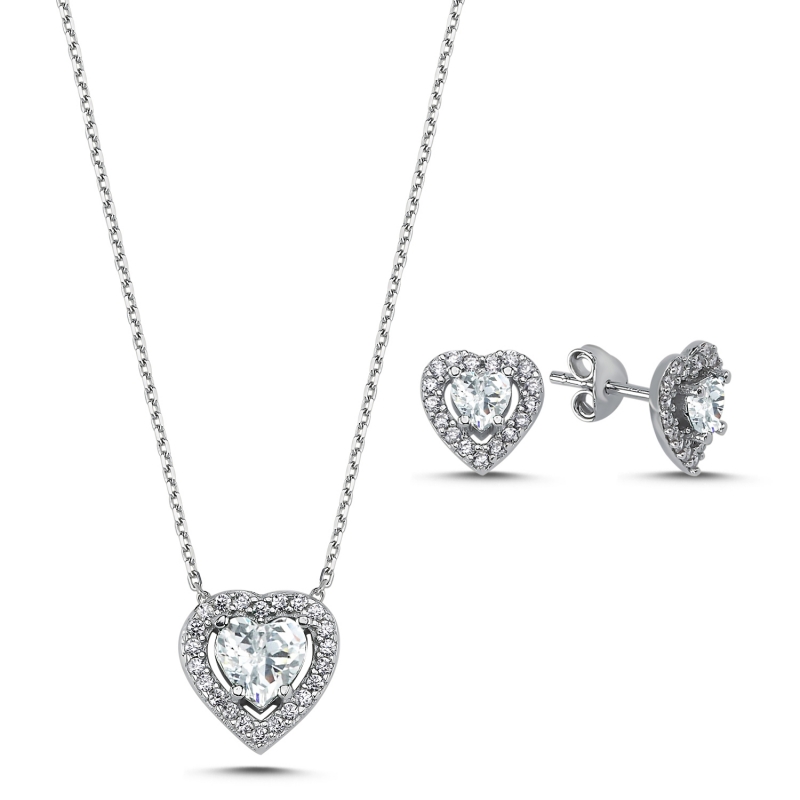 Heart CZ Solitaire Halo Set - S92966