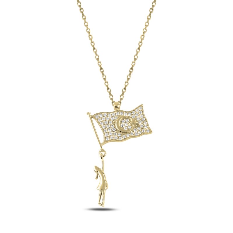 Girl With Flag Of Turkey CZ Necklace - N92995