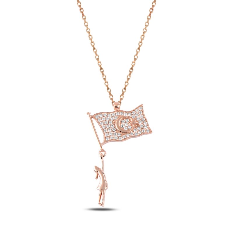 Girl With Flag Of Turkey CZ Necklace - N92995
