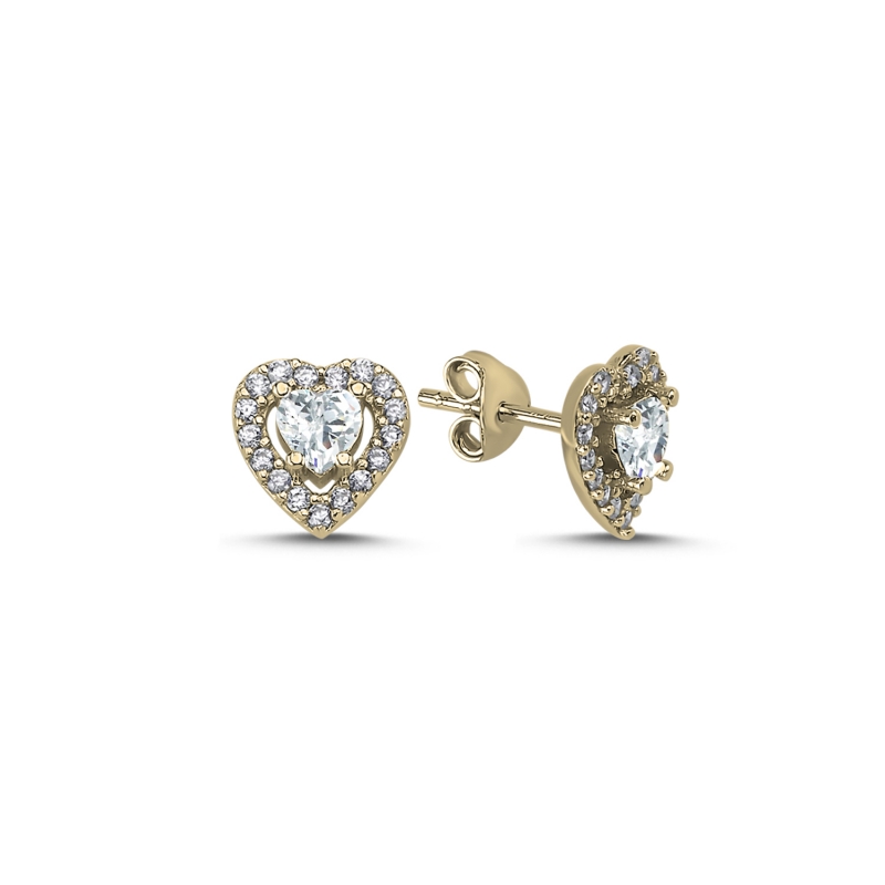 Halo Solitaire Heart CZ Stud Earrings - E93002