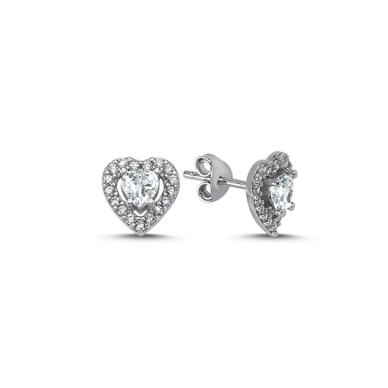 Halo Solitaire Heart CZ Stud Earrings - E93002