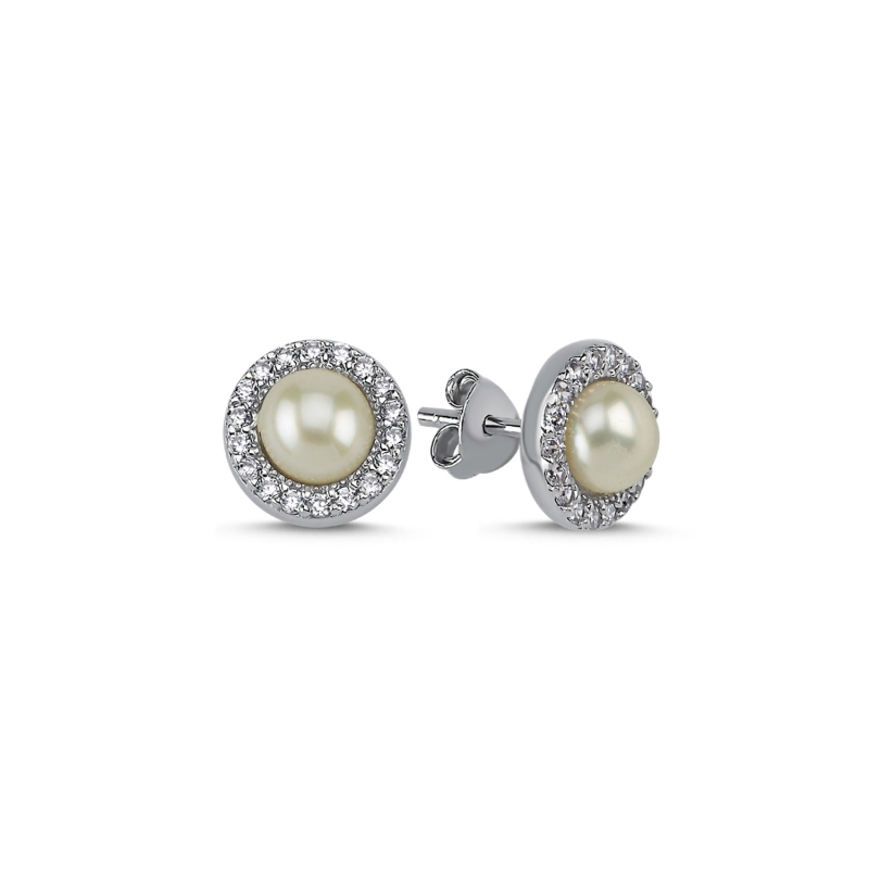 Pearl Halo CZ Stud Earrings - E93005
