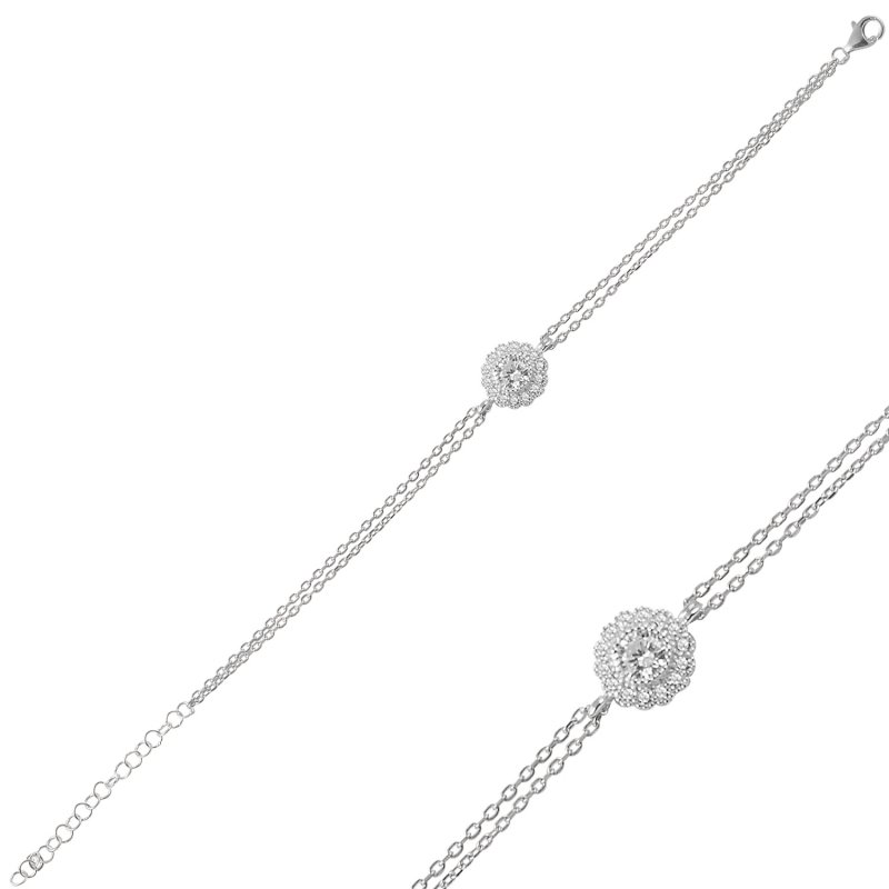 Solitaire Halo CZ Bracelet - B93034