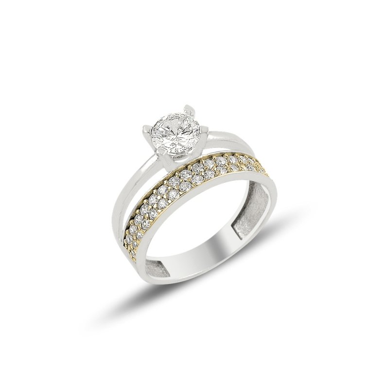 CZ 2 Row Half Eternity & Solitaire Ring - R93094