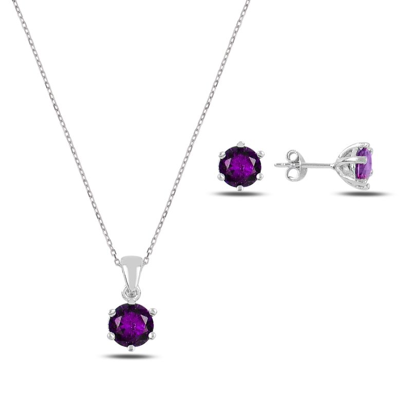 Round Colored CZ Solitaire Set - S93743