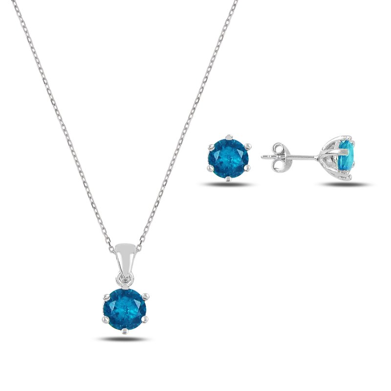 Yuvarlak Renkli Zirkon Tektaş Set - S93743