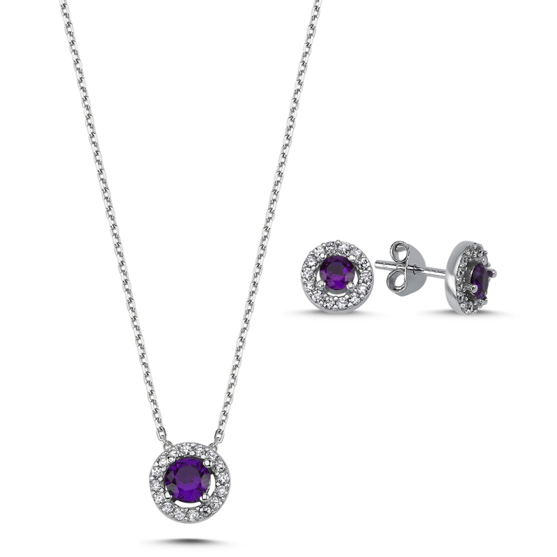 Round Colored CZ Halo Set - S93744