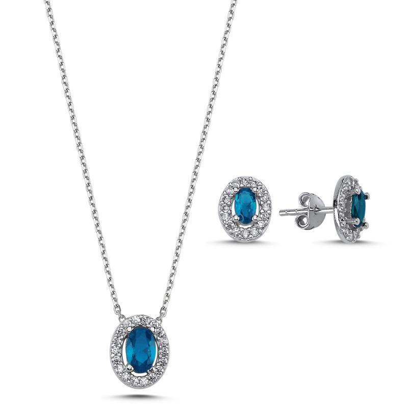 Oval Colored CZ Halo Solitaire Set - S93745