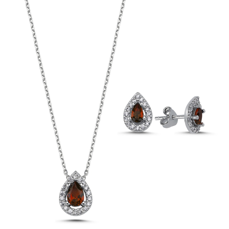 Teardrop Colored CZ Solitaire Halo Set - S93746